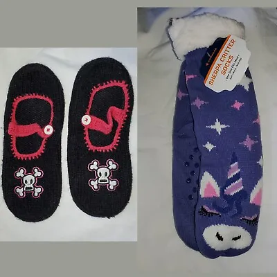 Buy New Unicorn Slipper-Socks & Goth Skull Knit Slippers Non-slip,one Size Fits Most • 9.87£