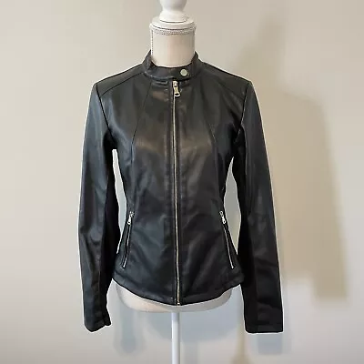 Buy Calvin Klein Faux Leather Moto Jacket Womens Small Black Long Sleeve Full Zip • 25.51£