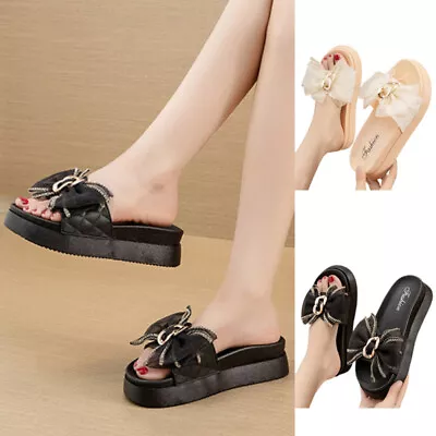 Buy Women's Floral Slip On Slippers Bath Simple Anti-slip Sandals Cool Solid Color • 17.89£