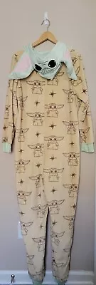 Buy Baby Yoda Grogu Union Suit Star Wars One Piece PJ Pajamas Mandalorian Hood Sz L • 19.29£
