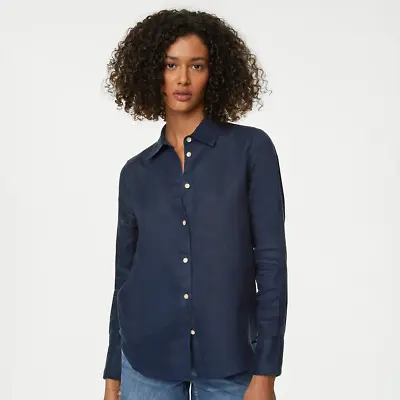 Buy MARKS SPENCER Womens Linen Shirt Long Sleeve Classic Cut • 16.99£