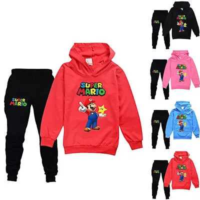 Buy Kids Boys Girl Super Mario Print Tracksuit Set Hoodie Top Pants Outfits Clothes • 17.49£