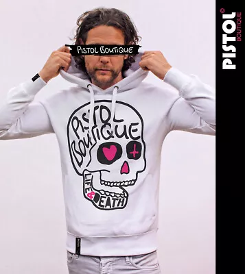 Buy Pistol Boutique Men's White Pullover LIFE & DEATH LOGO SKULL Fashion Hoodie • 40.49£