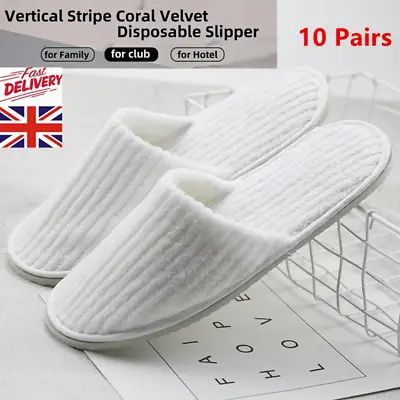 Buy 10x Spa Hotel Guest Slippers Closed Toe Towelling Disposable Coral Fleece Type • 19.99£