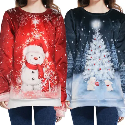 Buy Women Ladies Christmas Tree Long Sleeve Midi Length Sweater Jumper Tops Pullover • 10.94£
