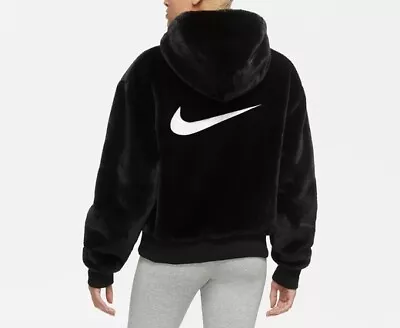Buy New Nike Sportswear Essentials Faux Fur Hoodie In Black DD5116-010 Size- XS • 96.41£