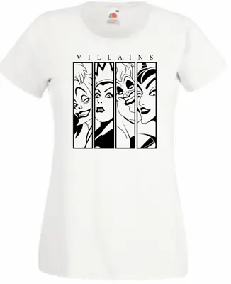 Buy White And Black Villains T-Shirt Ladies Cotton Top High Quality FOTL Sizes 6-20  • 9.49£
