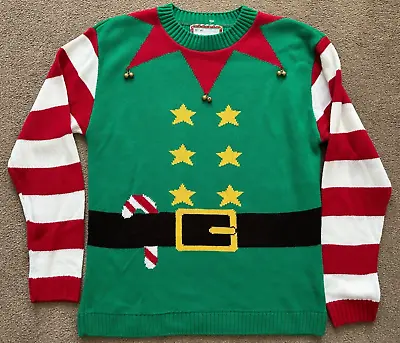 Buy Nut Mens None Branded Made In Great Britain Elf Bells Christmas Jumper - Size M • 25£