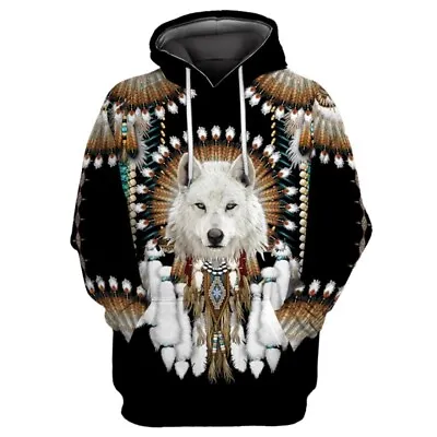 Buy Native American Indian White Wolf Hoodies With Zipper Hoodies • 50.56£