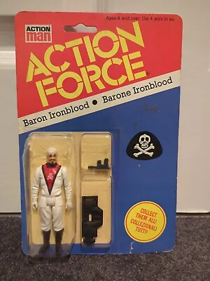 Buy Vintage Action Force Baron Ironblood Carded Moc Figure, Han Solo Blaster Error • 175£