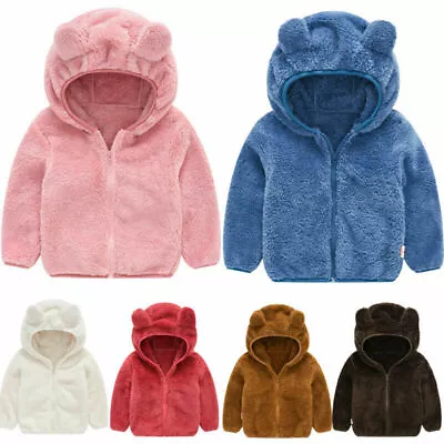 Buy Kids Baby Girls Boys Flannel Winter Fleece Jacket Fluffy Ear Hooded Coat Outwear • 8.79£