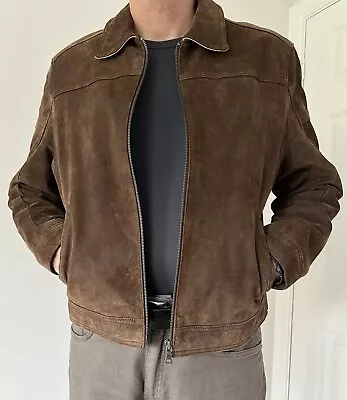 Buy Donar Menswear Suede Leather Jacket Mens Size M Brown Full Zip Lined Coat Biker • 40£