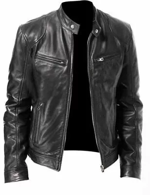 Buy Mens Vintage Cafe Racer Black Brown Genuine Leather Slim Fit Real Biker Jacket • 64.99£