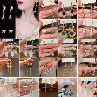 Buy Wholesale Crystal Flower Tassel Long Earrings Drop Dangle Women Wedding Jewelry • 1.53£