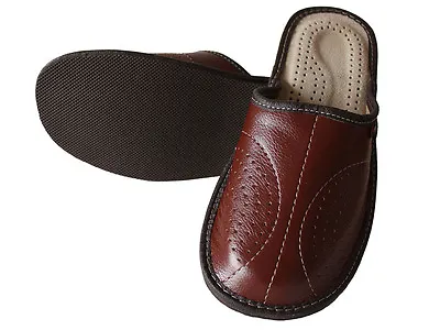 Buy Leather Slippers For Men Comfort Slip On Shoe Size 6.5-11 Mule HandMade Moccasin • 8.49£
