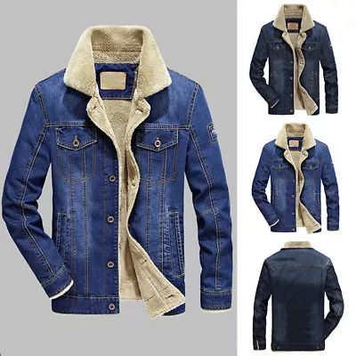Buy Mature Men Warm Winter Slim Fit Fur Lined Fleece Denim Jean Casual Jacket Coat • 50.40£