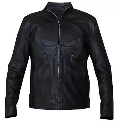 Buy The Punisher Skull Embossed Frank Castle Motorcycle Halloween Leather Jacket • 99.99£