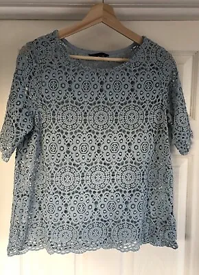 Buy M&S Collection Light  Blue Lace Short Sleeve Top T Shirt Blouse Size 14 • 4.99£