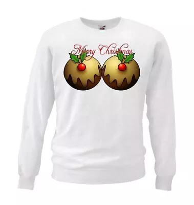 Buy Adults Novelty Xmas Pudding Boobs Fun Festive White Christmas Jumper • 21.95£