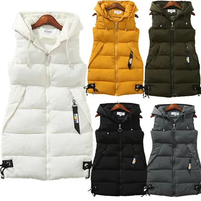 Buy Ladies Womens Hooded Long Line Puffer Gilet Jacket Padded Top Body Warmer Cz • 18.55£