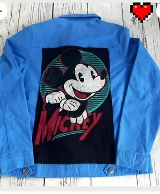 Buy Reworked Vintage Denim Jacket With Disney Mickey Mouse On Back Festival Size 10  • 39.99£