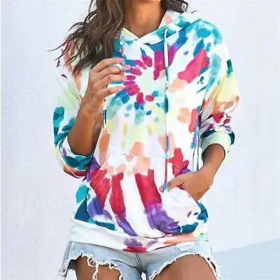 Buy Tops Jumper Hoodie Sweatshirt Rainbow Women's Pullover Long Sleeve Tie Dye Loose • 17.48£