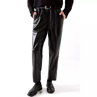 Buy Men Faux Leather Jacket Pants Biker Stretch Workwear Waterproof Thin Black • 33.68£