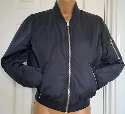 Buy Female TOPSHOP Bomber Jacket In Navy With 3 X Zip Size 6 Auction For JACKET ONLY • 20£