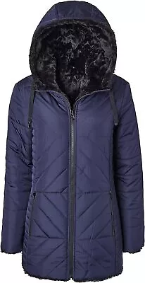 Buy Women Hooded Puffer Jacket Reversible Black Chevron Coats Night Size XLarge • 37.21£
