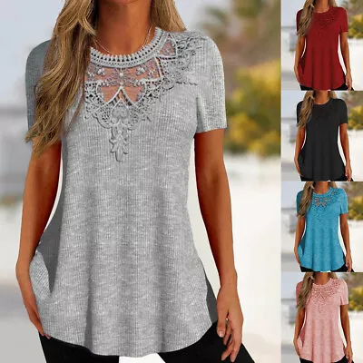 Buy Plus Size Womens Lace Tunic Tops Ladies Summer Holiday Casual T Shirt Tee Blouse • 2.99£