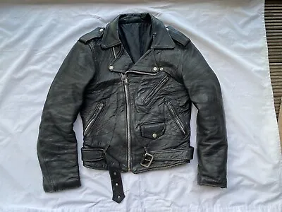 Buy Vintage Biker Leather Jacket Motorcycle Zips Black Sz S-M 38?punk Rock LA ROCKA • 125£