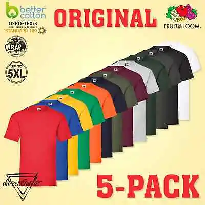 Buy 5 Pack Mens Plain T-Shirts Fruit Of The Loom 100% Cotton Blank Crew Neck Top Tee • 14.85£