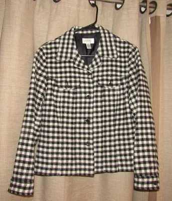 Buy TALBOTS Womens Sz 10P 10 Petite Flannel Shirt Jacket Lined Black White Check • 17.04£