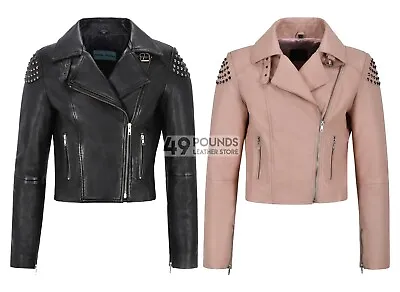 Buy Ladies Skull Studded Leather Jacket Back STUDED Biker REAL SOFT NAPA 2740 • 41.65£