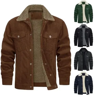 Buy Men Fleece Corduroy Lined Thick Coat Winter Warm Bodywarmer Lapel Jacket Outwear • 36.99£