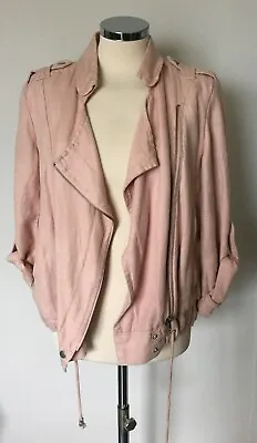 Buy Immaculate FRENCH CONNECTION Soft Pink Linen Mix Biker Jacket UK 10 • 45£