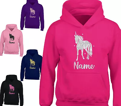 Buy Childrens Personalised Unicorn Hoodie Girls Glitter Equestrian Hoody Kids Gift • 16.45£
