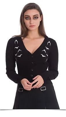Buy BANNED Apparel Black Gothic Punk Emo Embroidery Bat Lady V-Neck Knitted Cardigan • 31.99£