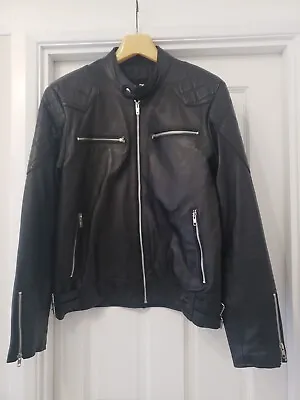 Buy Stunning Black Men's Leather Biker Jacket Zip Pockets Slim Fit David Beckham • 60£
