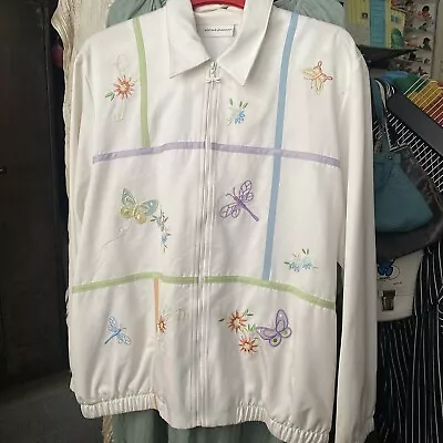 Buy Alfred Dunner  Vintage Retro 90s Embroidered Light Bomber Jacket 14 Butterflies • 25£