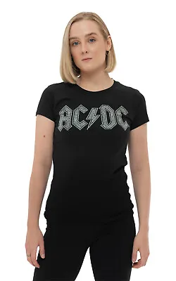 Buy AC/DC Diamante Classic Band Logo Skinny Fit T Shirt • 15.93£