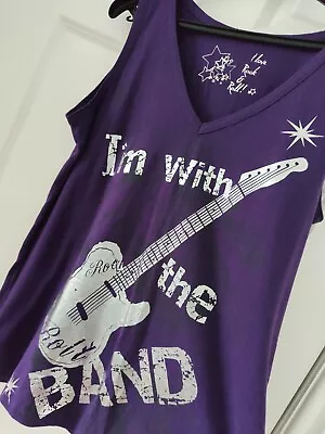 Buy Tee Shirt For A Rock Chick Purple Silver Guitar Sleeveless Size 18 To 20  • 5£