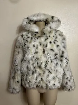 Buy Donna Salyers Faux Fabulous Furs White Black Hood Coat Cruella Deville Size L • 75.59£