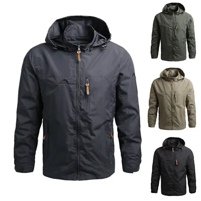 Buy Men Outdoor Waterproof Jacket Breathable Hooded Jacket Tactical Windbreaker Coat • 19.63£