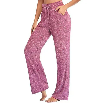 Buy Women's Pyjama Trousers PJS Ladies Wide Leg Yoga Pants Joggers Tracksuit Bottoms • 15.89£