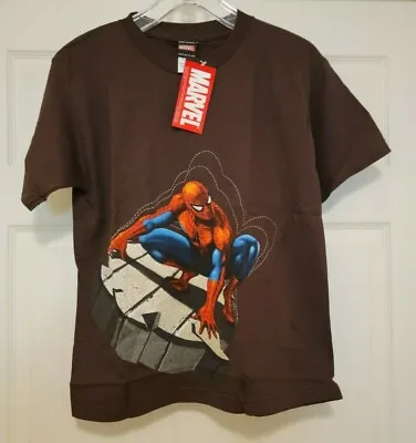 Buy Vintage 2002 Marvel Spiderman T-Shirt Brown Youth Sz M Superhero • 14.17£