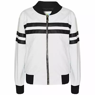 Buy Kids Boys Girls Jacket Contrast Stripe White PU Bomber Varsity School Biker Coat • 6.99£