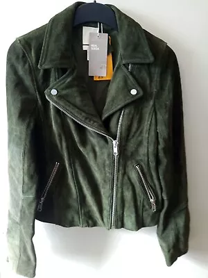 Buy H&M Green, BNWT RRP £80 Premium Quality Leather Suede Biker Jacket Size 4 XS • 20£