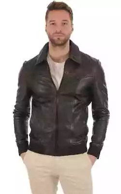 Buy Men's Genuine Lambskin Leather Jacket Motorcycle Biker Zipper Jacket -SK50 • 110.57£