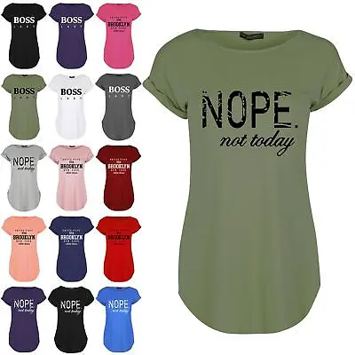 Buy Womens Turn Up Cap Sleeve Summer Nope Not Today Print Curved Hem Casual T Shirt • 3.49£